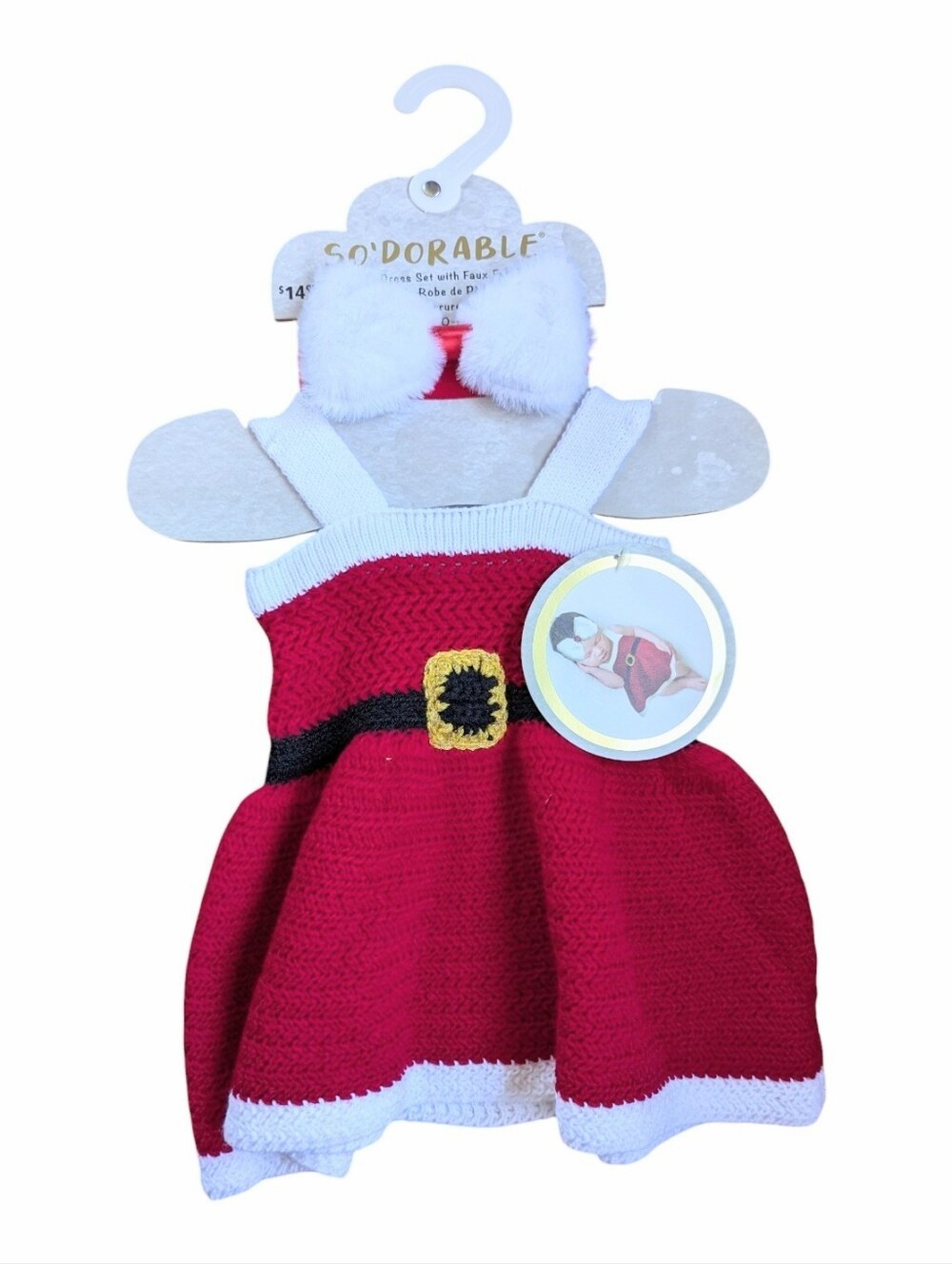 Baby Santa Knit Dress And Headband Size 0-6m